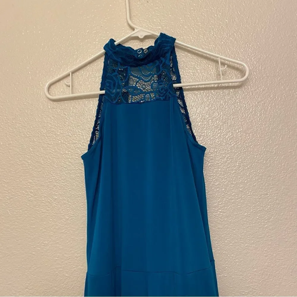 WEISSMAN Dance Costume unitard jumpsuit teal lace Open Hands 12372 adult SA